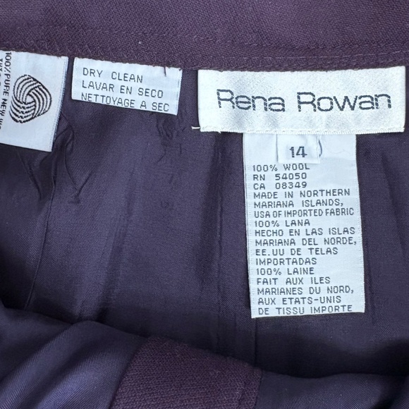 Y2K Rena Rowan 100% Woolmark Wool Purple Pants High Waist Wide Leg Womens Sz 14 - Picture 9 of 10